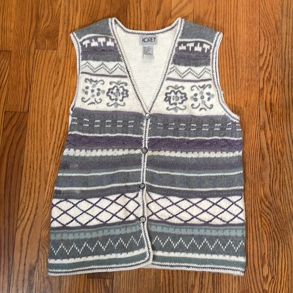 Vintage Koret Knit Sweater Vest Purple Grey White Women’s M Grannycore - Picture 1 of 5